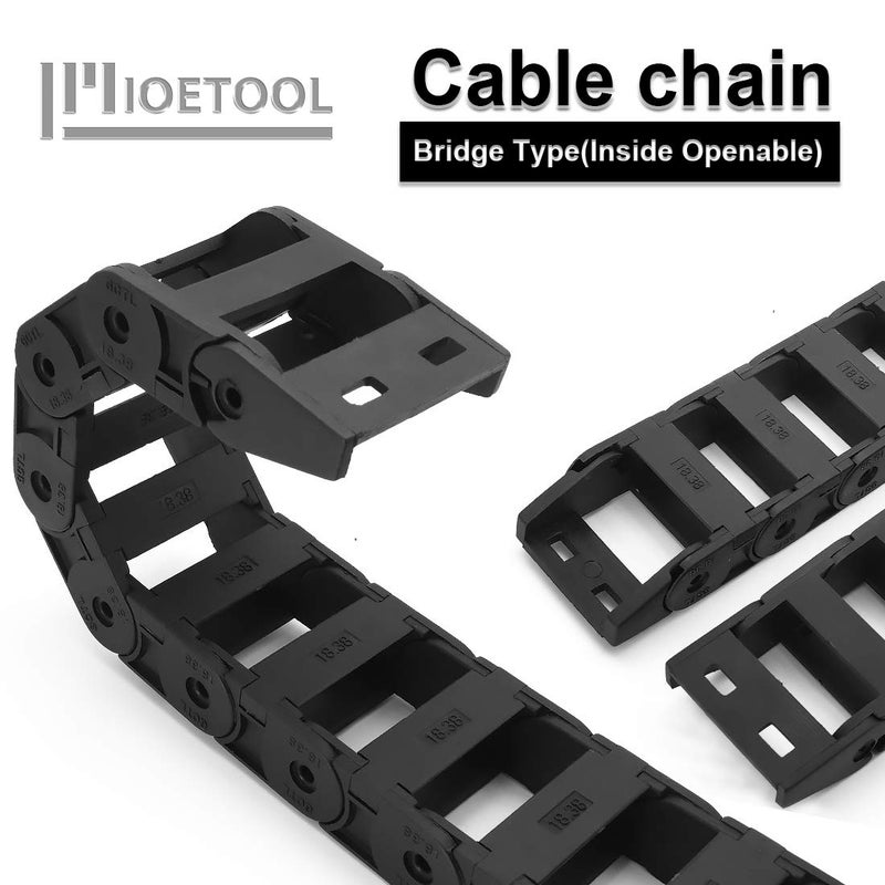 LMioEtool Pack of 2, R38 18mm x 38mm(Inner H x Inner W) Black Plastic Cable Wire Carrier Drag Chain 1M Length for CNC, with End Connectors - Bridge Type (Inner Side openable) - Image 4